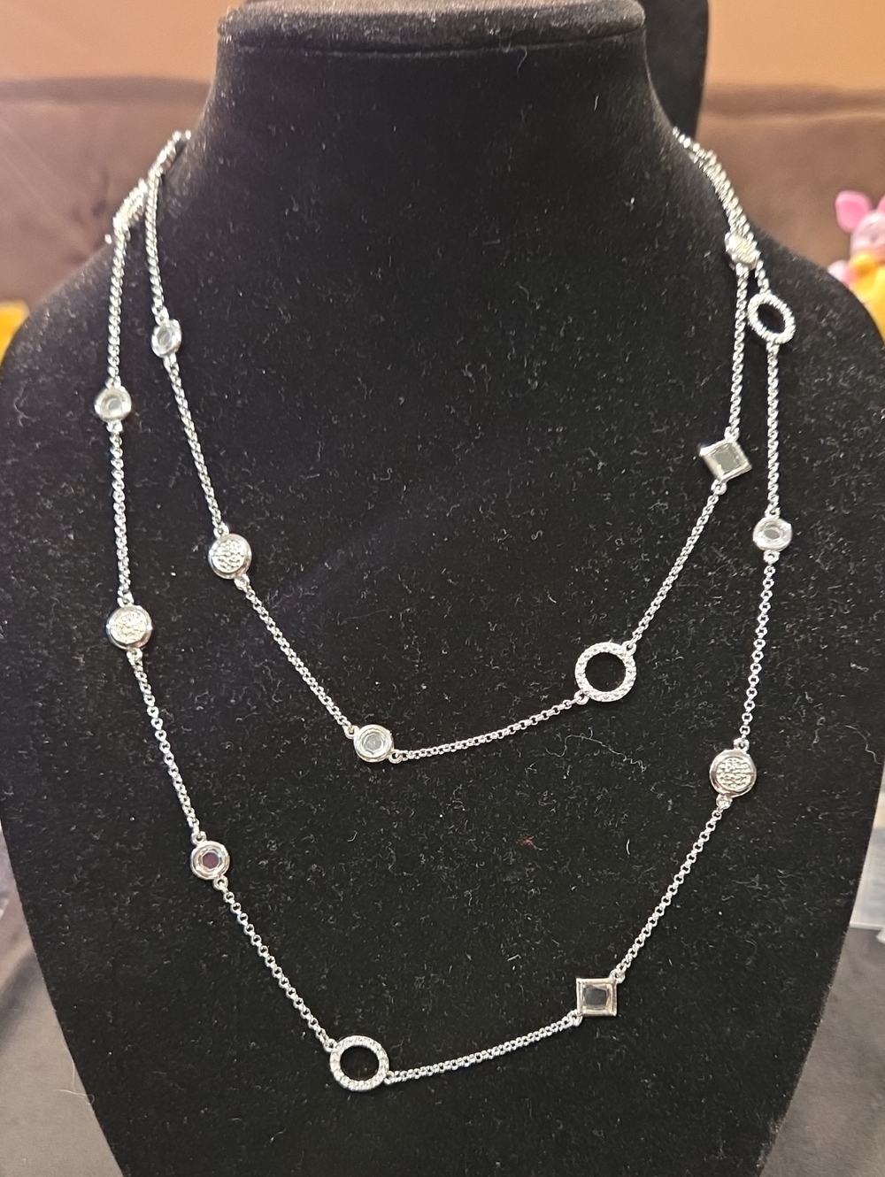 Lia Sophia Silver Multi-Station Circle & Square Necklace
